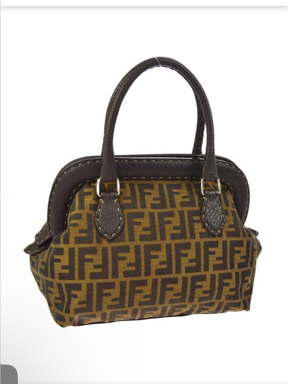 Fendi Zucca canvas with Selleria leather Frame BostonBag withbeautiful stitching